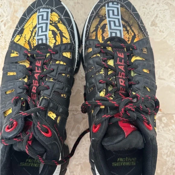 Versace Black and Gold Sneakers with Red Accents - Picture 4 of 6